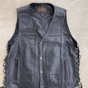 Street& Steel Motorcycle Biker Leather Black Vest Men’s Size XL EUC